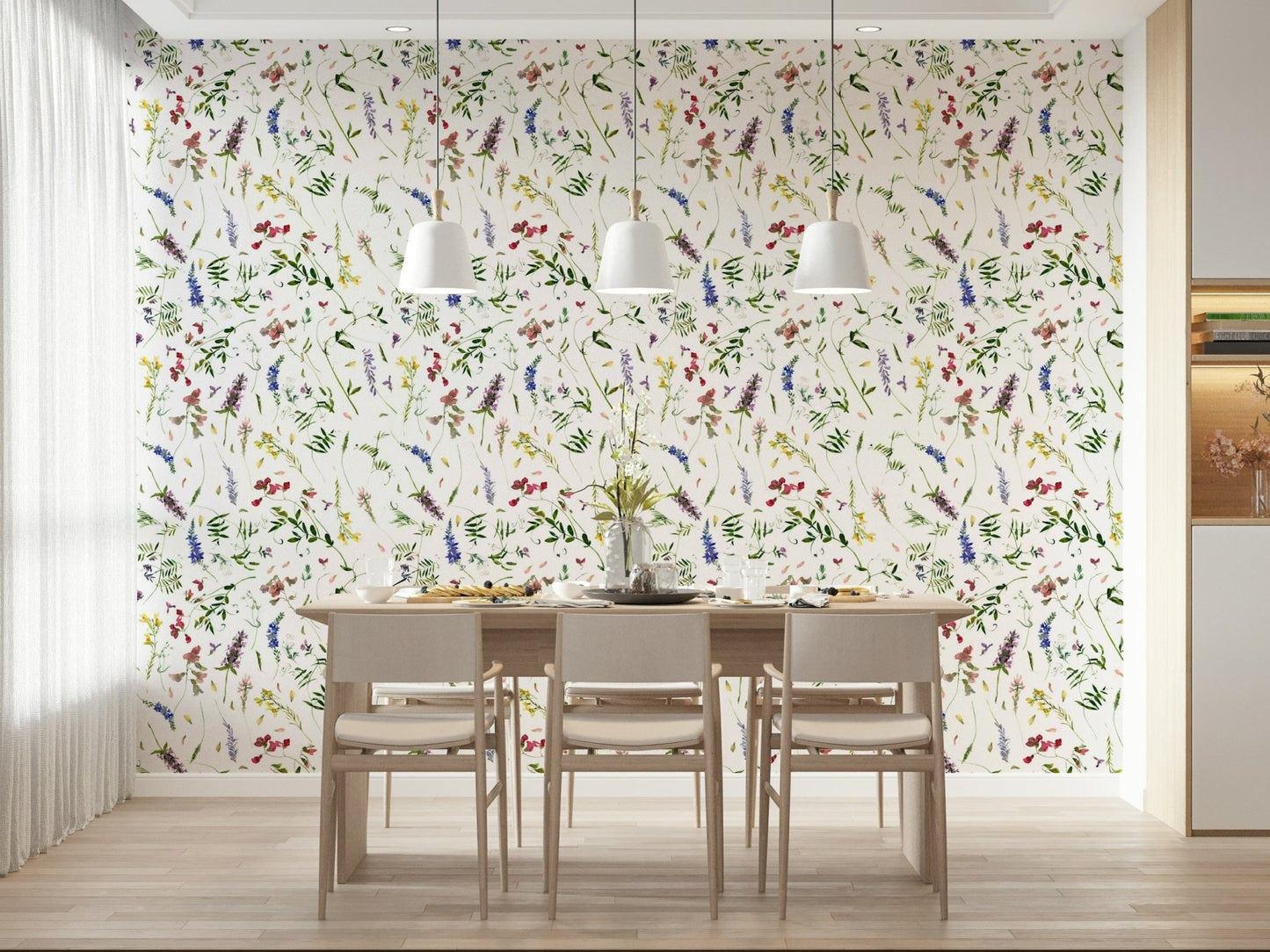 Vibrant botanical Watercolor Wildest Wildflower Dreams mural design.