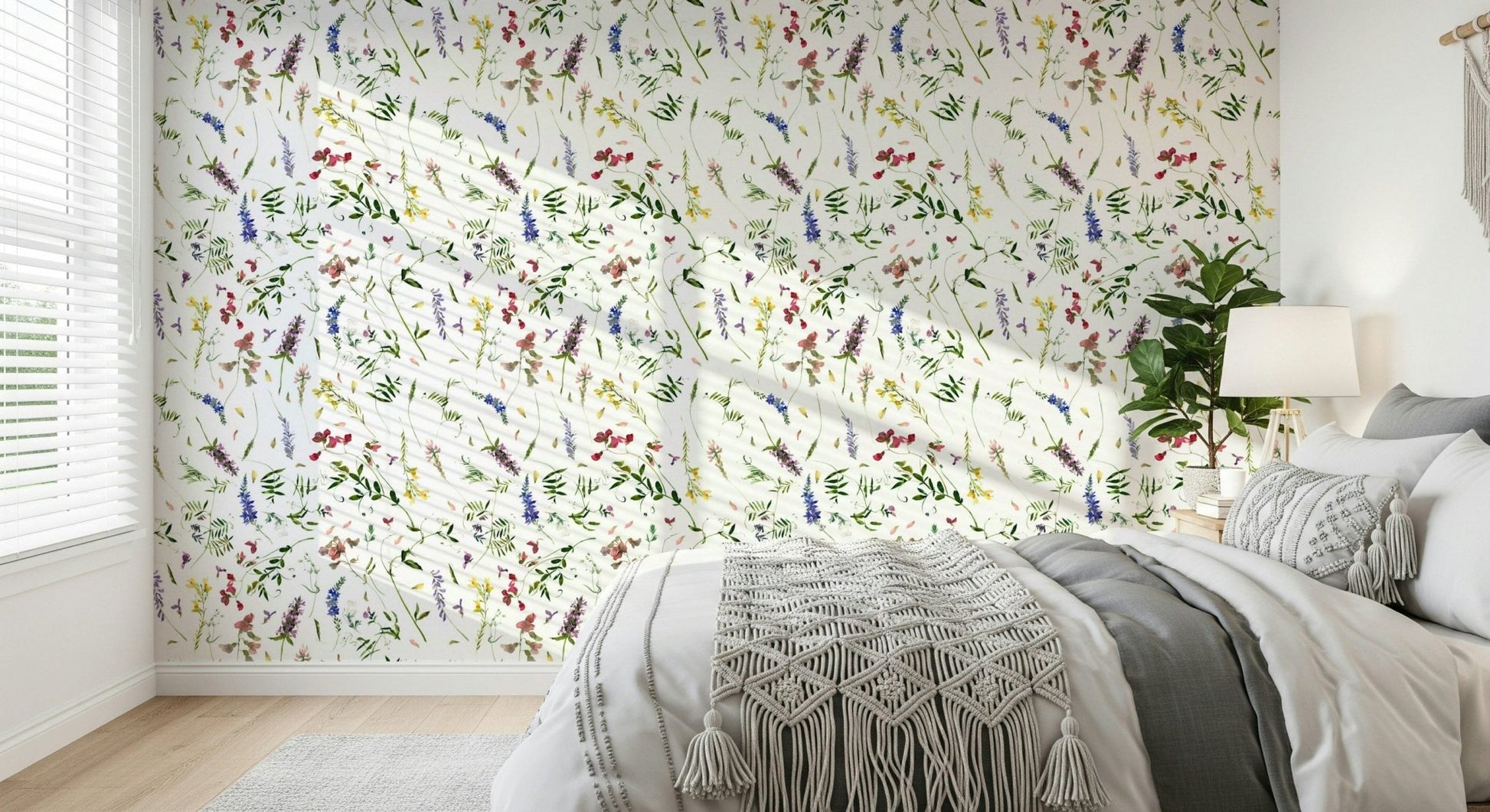 Hand-drawn flower Watercolor Wildest Wildflower Dreams vinyl wall covering.