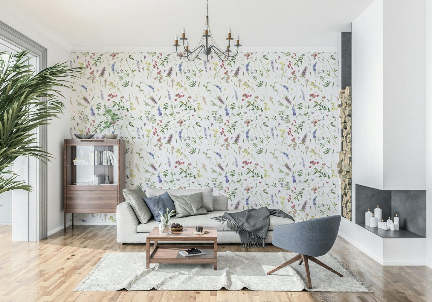 Artistic Watercolor Wildest Wildflower Dreams patterned wall covering.