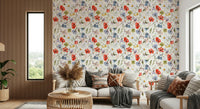 Botanical Serenity wallpaper for walls featuring delicate watercolor wildflowers pattern.