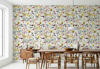 Colorful Watercolor Wildflower Whimsy Meadow wall covering, nature aesthetic.