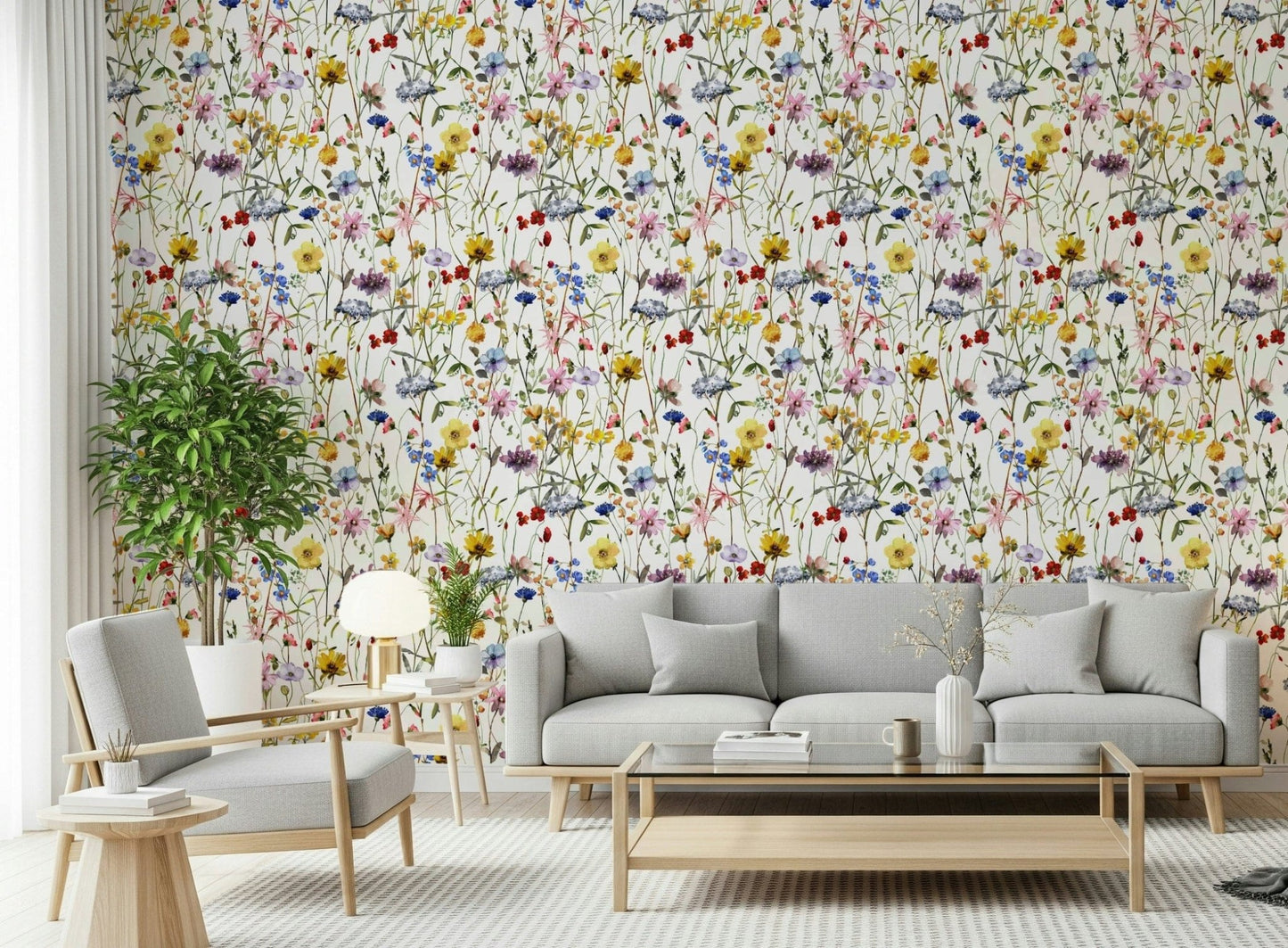 Wall mural Watercolor Wildflower Whimsy Meadow, stunning floral pattern.