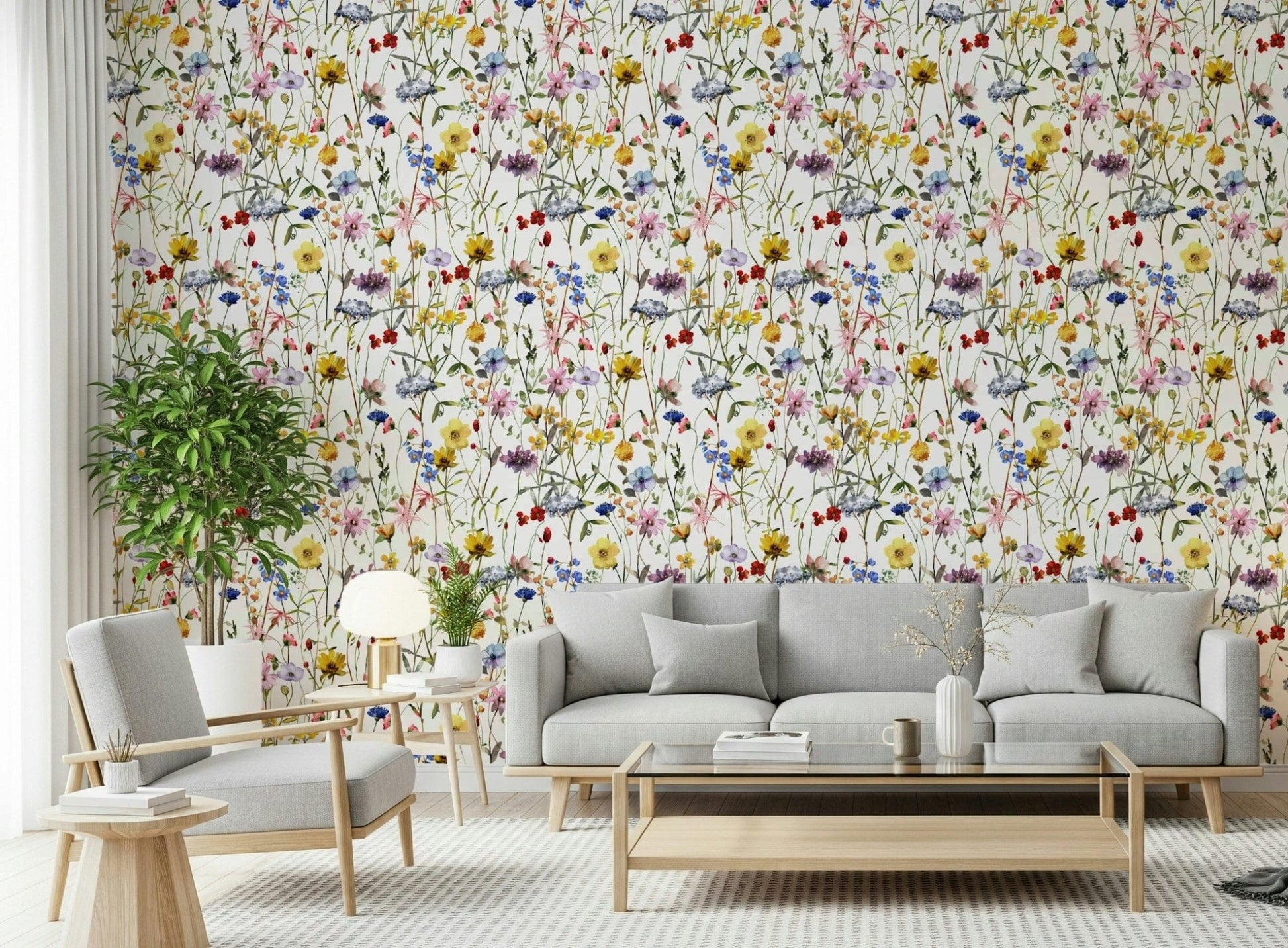 Wall mural Watercolor Wildflower Whimsy Meadow, stunning floral pattern.