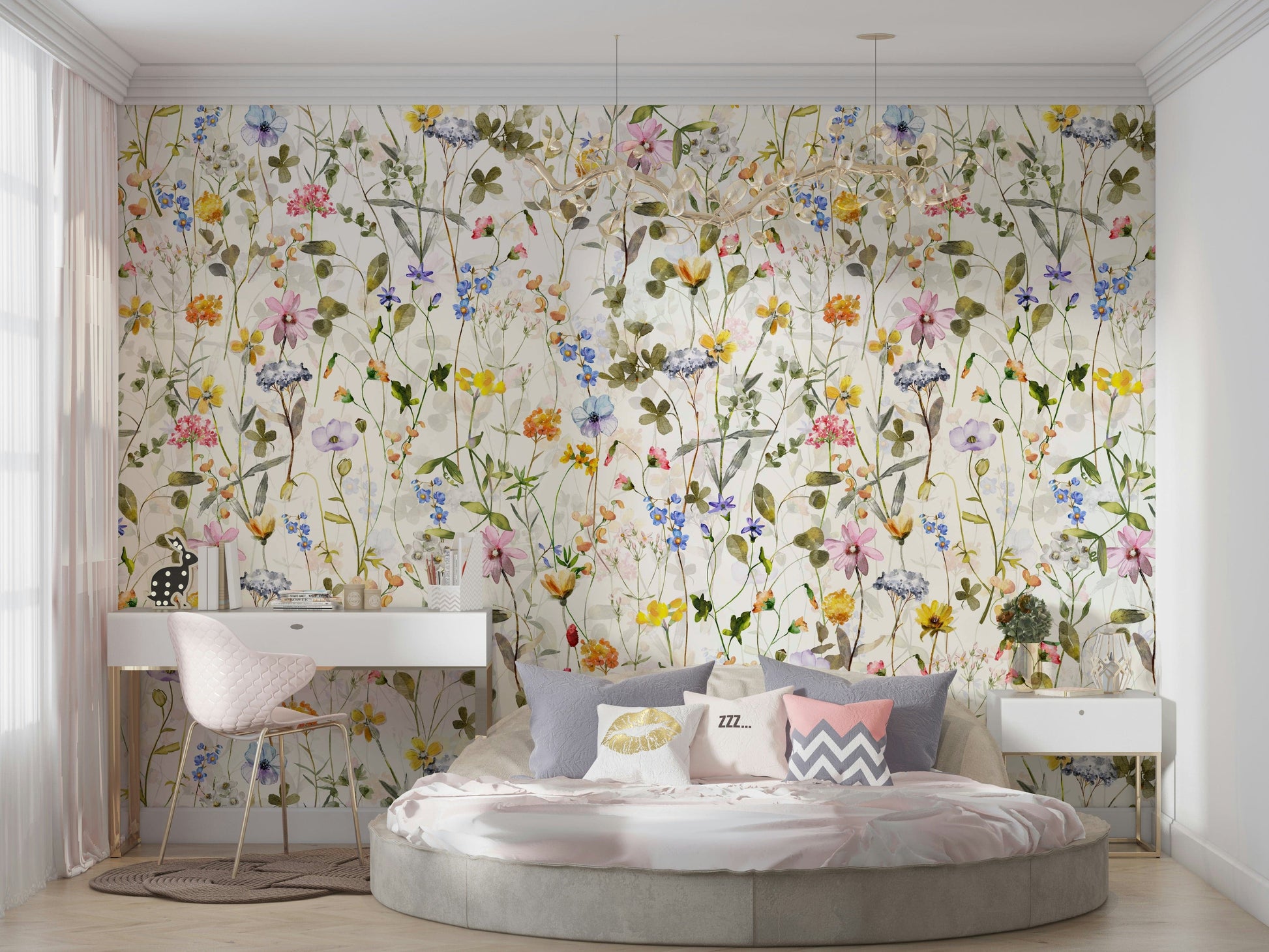 A watercolor print of a scenic meadow.

