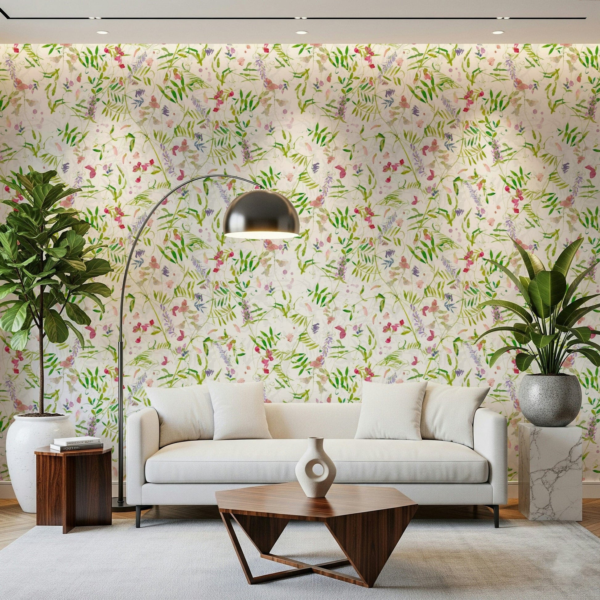 Charming Watercolor Wildflowers wallpaper, ethereal pink purple floral sprigs.