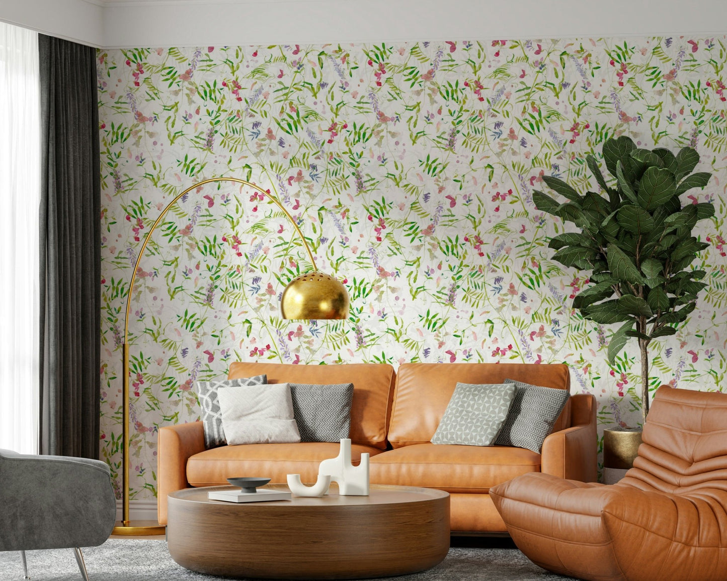 Lively Watercolor Wildflowers wall mural, detailed botanical illustration.