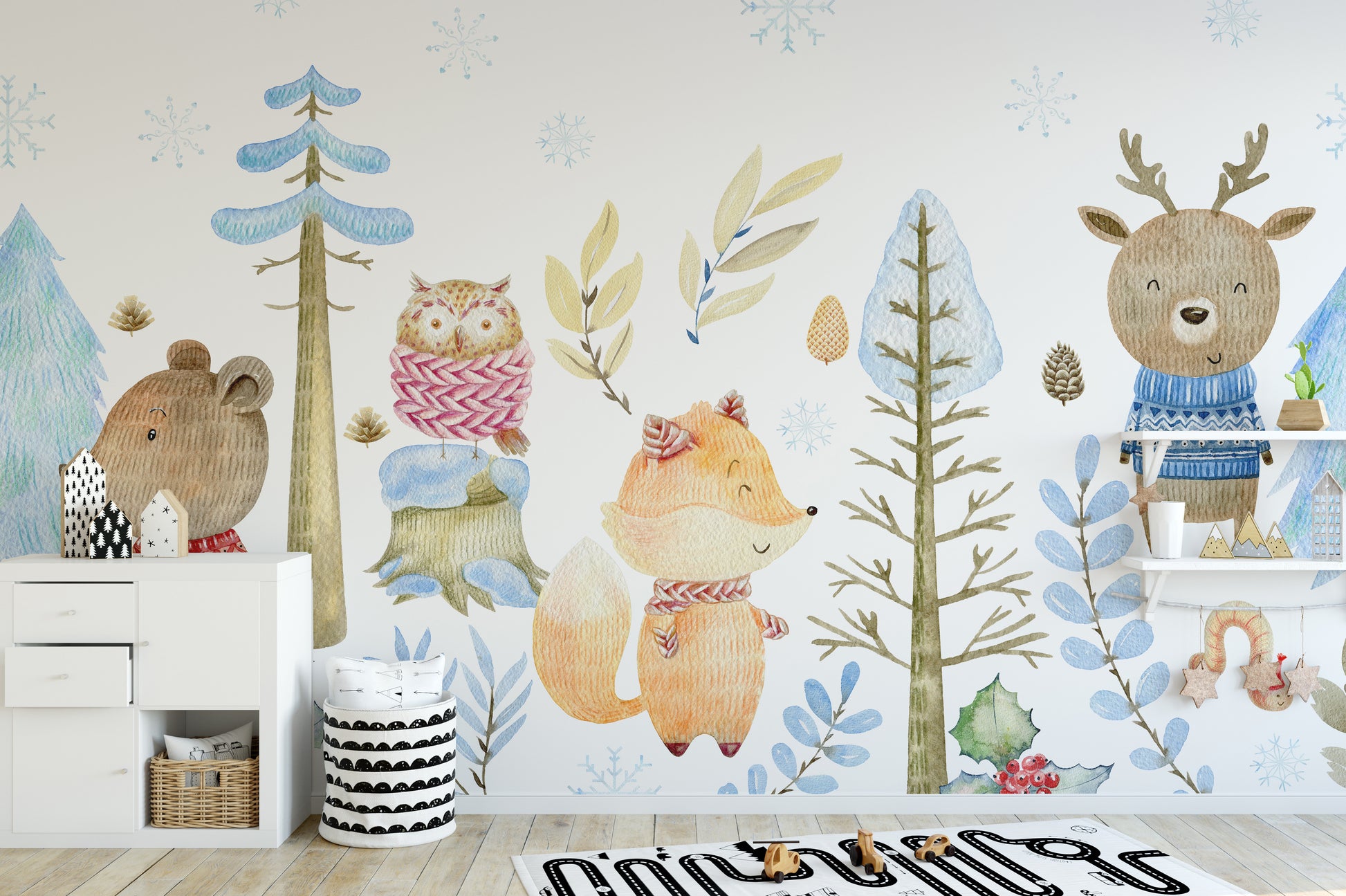 Watercolor Winter Forest Wildlife Wallpaper - Giffywalls