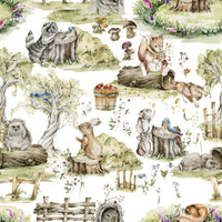 Watercolor Woods: Adorable baby animals in a sunny meadow wallpaper.
