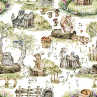 Watercolor Woods: Adorable baby animals in a sunny meadow wallpaper.