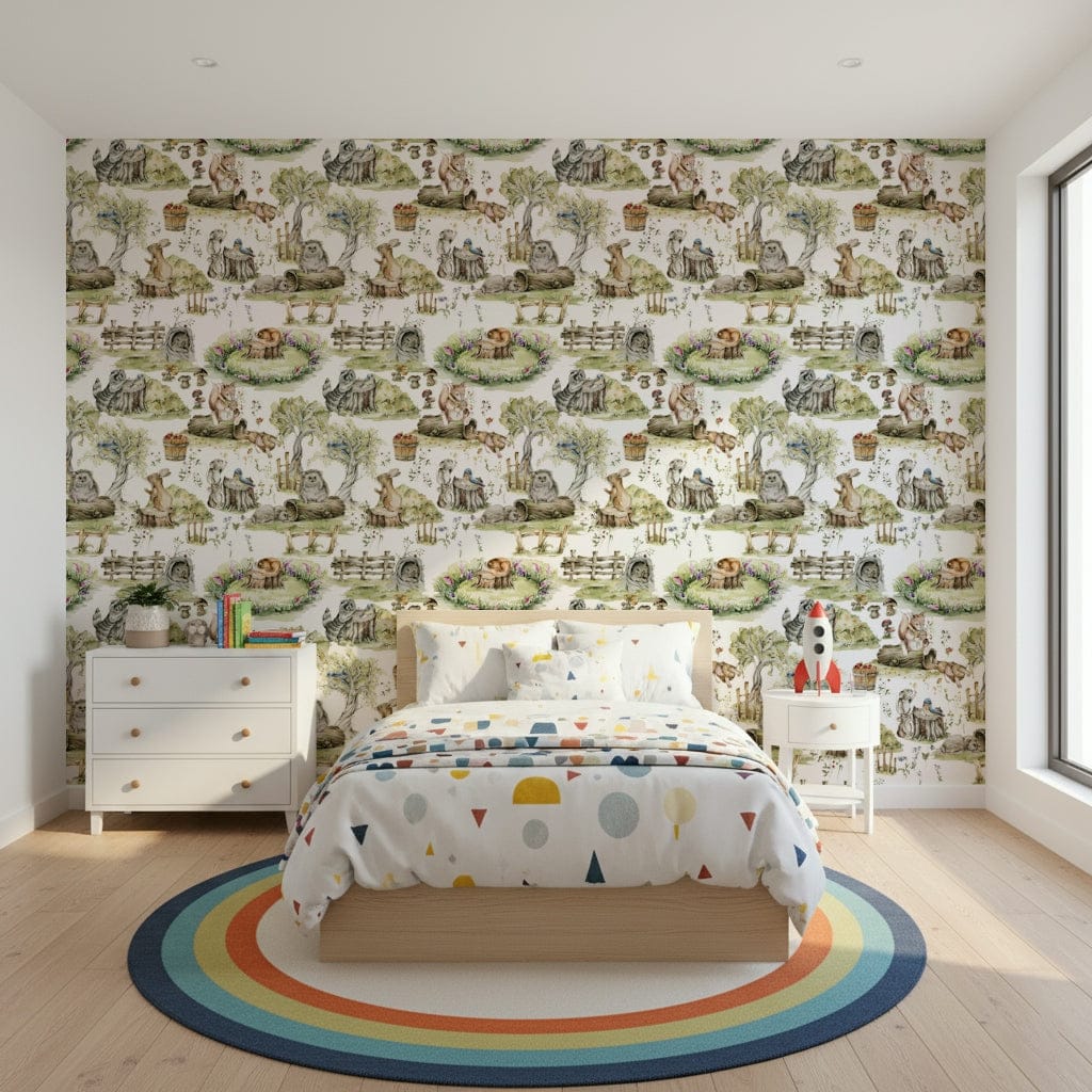 Sweet Watercolor Woods repeating pattern with woodland creatures.