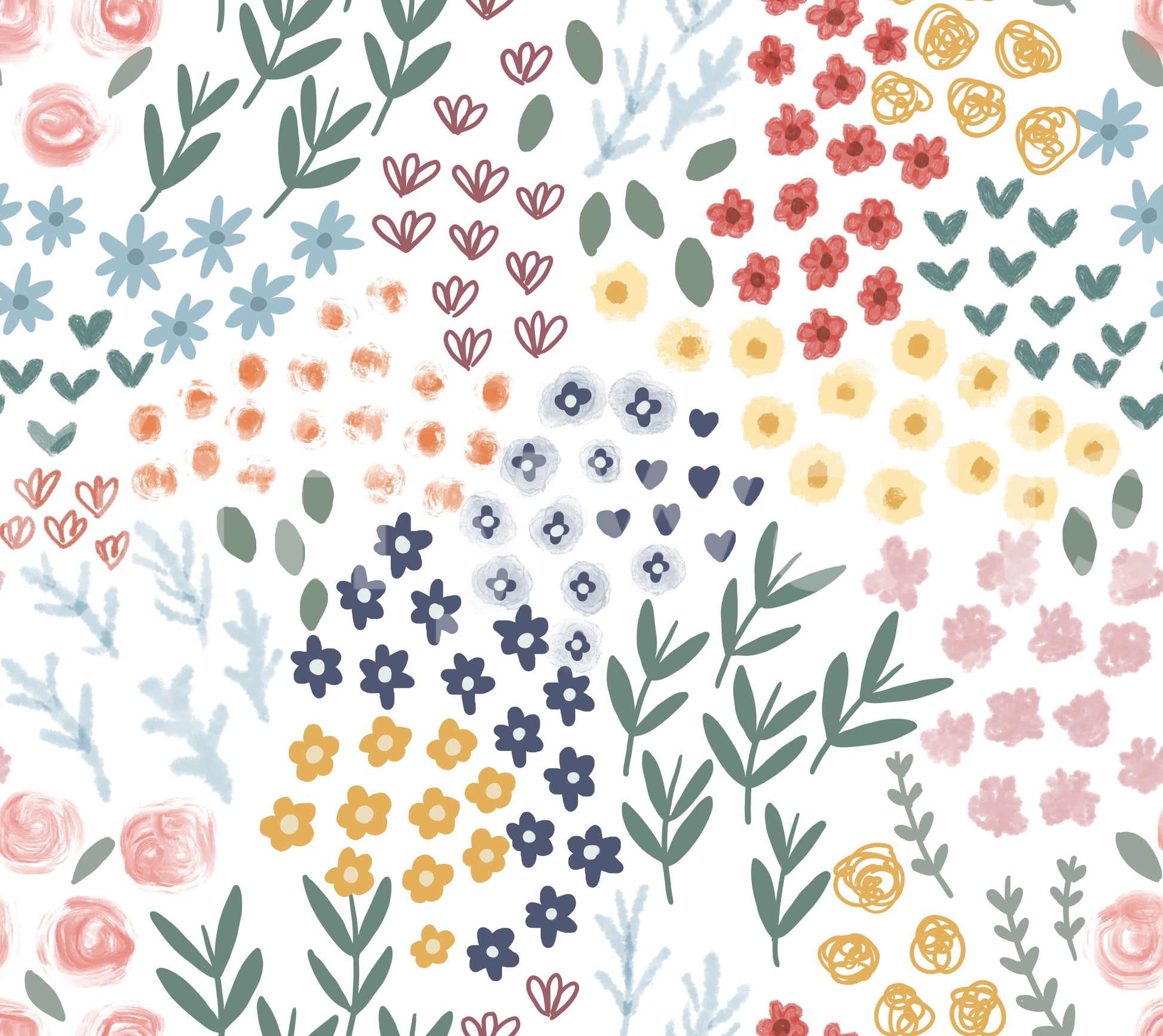 Mixed blooms patch style wall design

