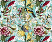 Rich floral jungle wall pattern with birds

