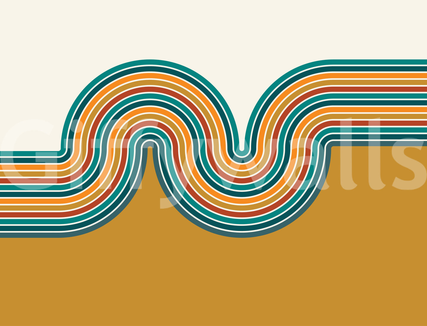 Retro Curvy Lines 2 Wall Mural