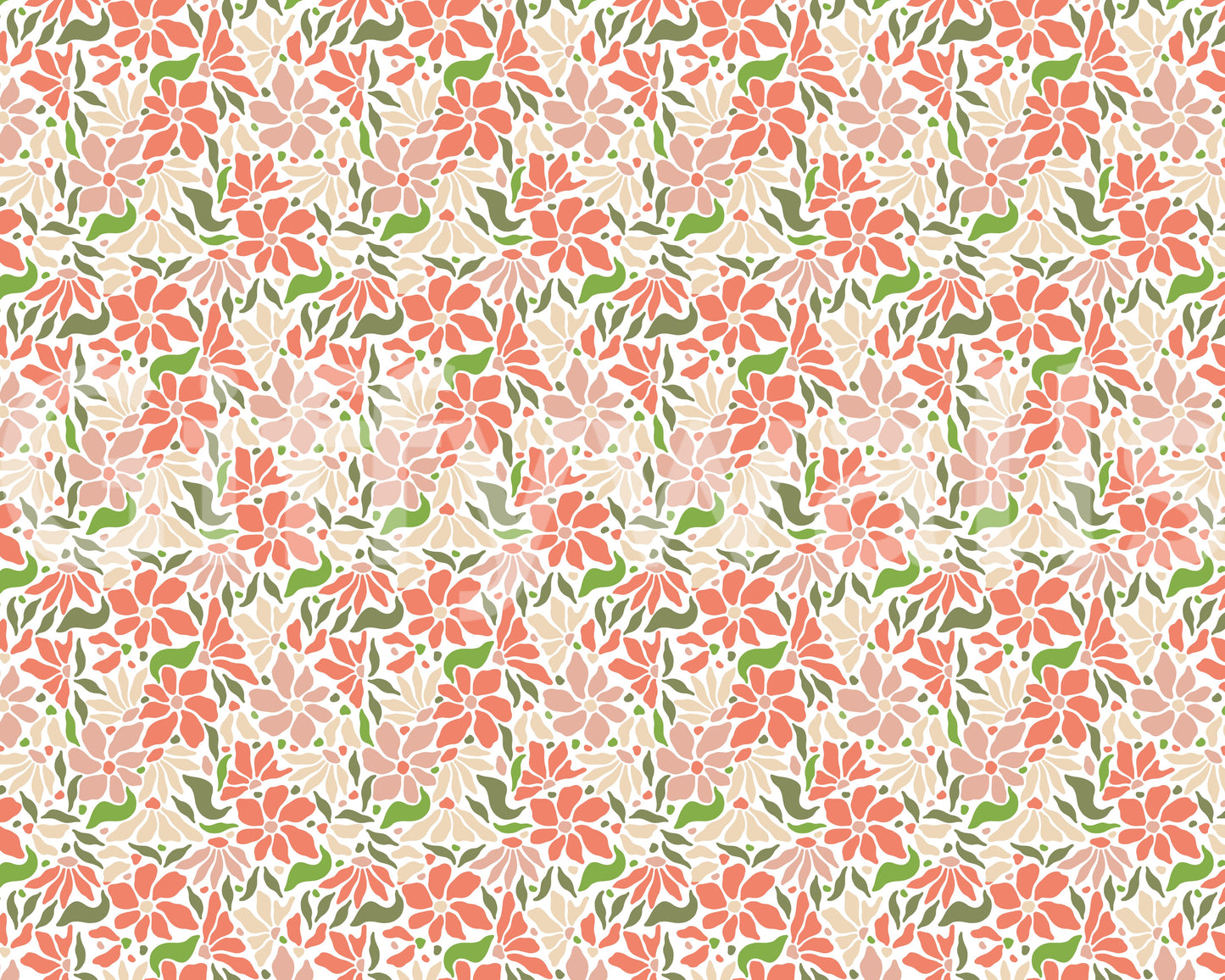 Groovy Flowers Coral Green Wall Mural
