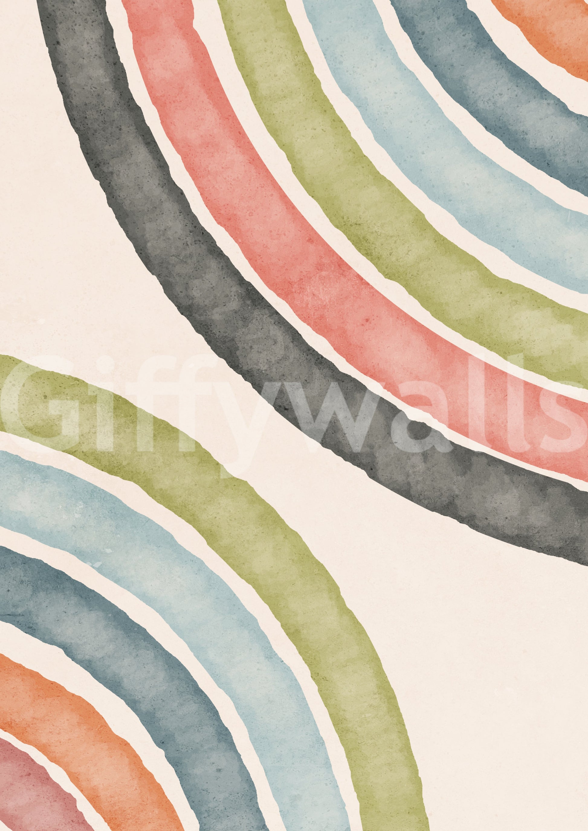 Fluid watercolor arcs on minimalist mural

