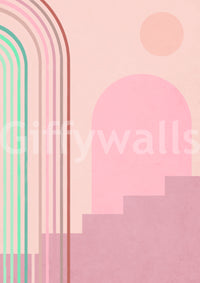 Modern wall mural with sunrise and steps theme

