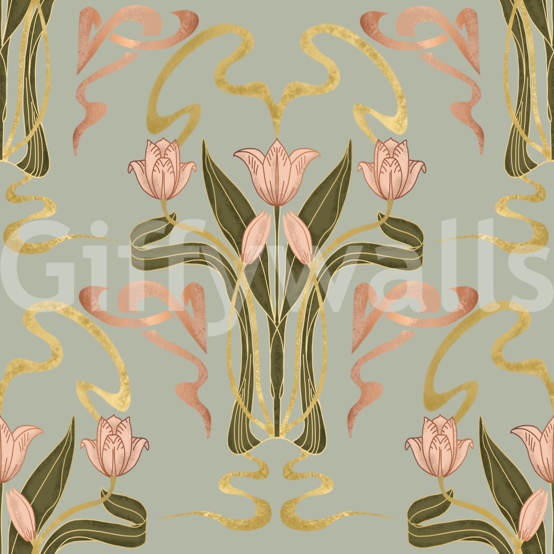 Deco floral wallpaper with tulips

