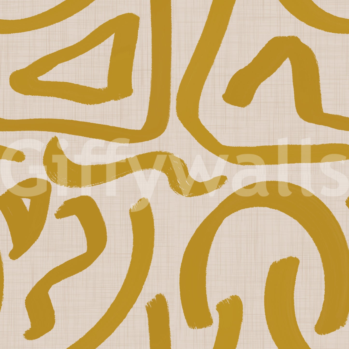 Retro Mustard Scribbles - Abstract Mid Century Brush  Wallpaper⁠