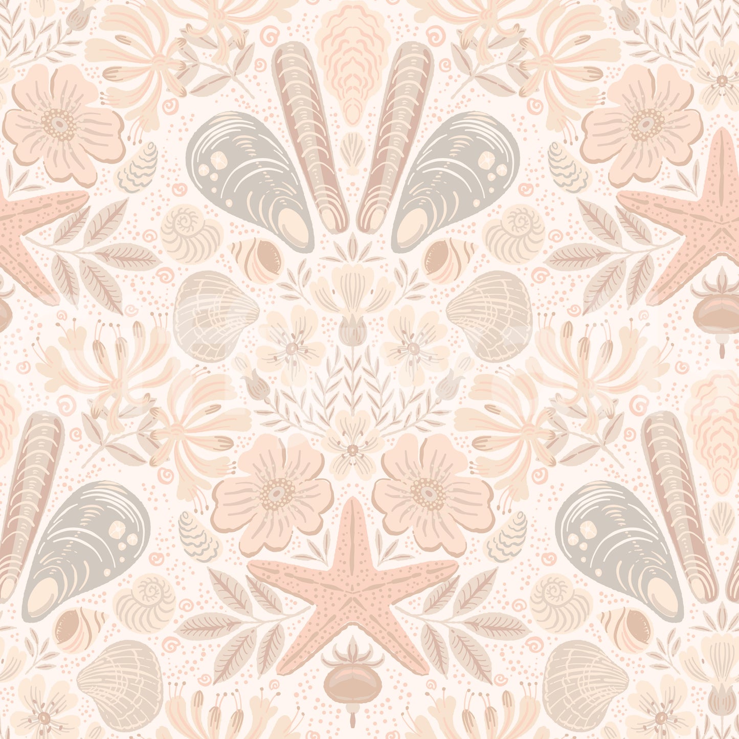 Scandinavian Beach Flora Damask Blush Wallpaper⁠