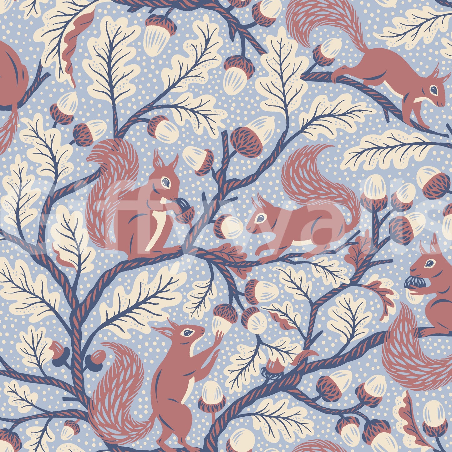 Squirrels in Oak tree - Blue Wallpaper⁠
