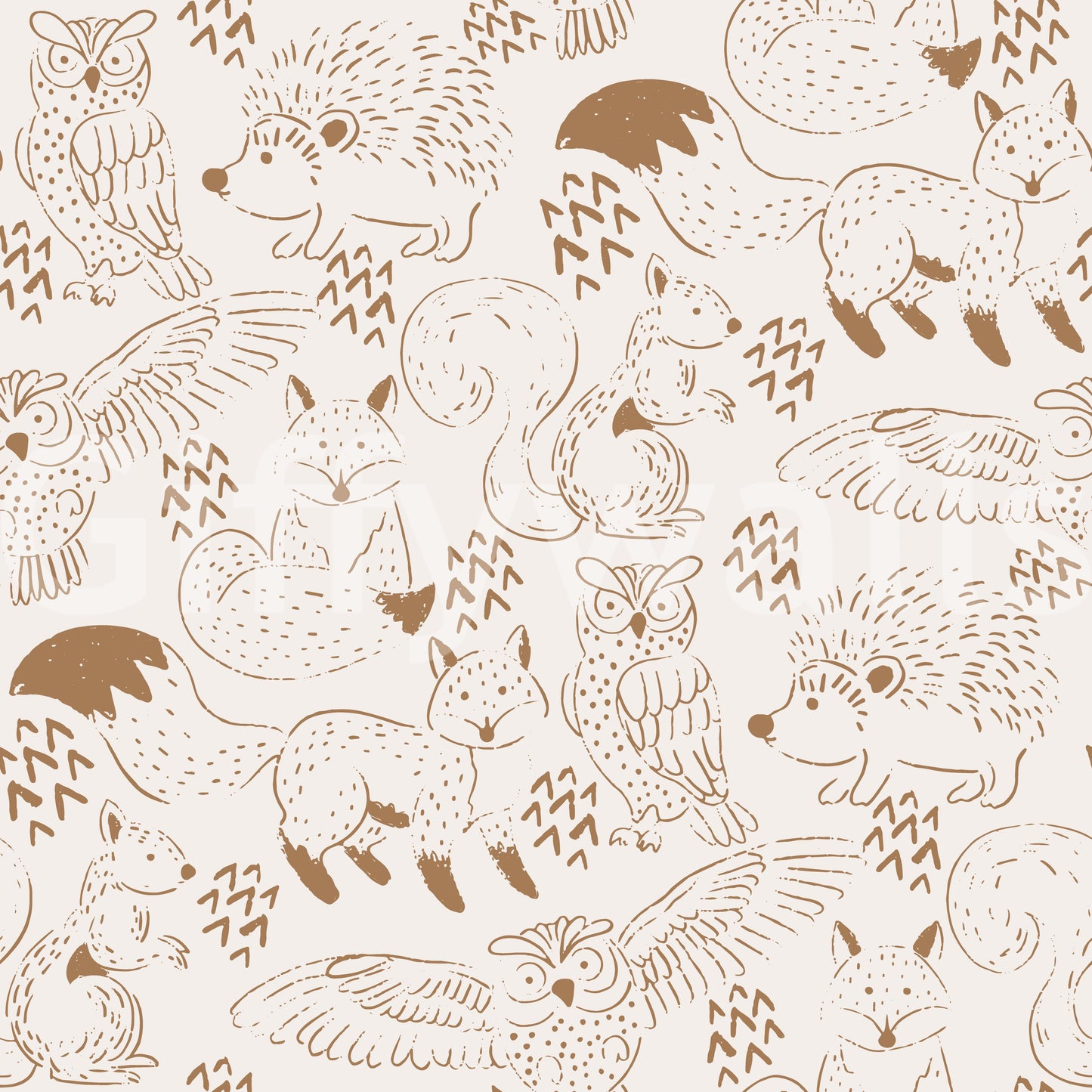 Woodland Animal Neutral Brown Wallpaper⁠