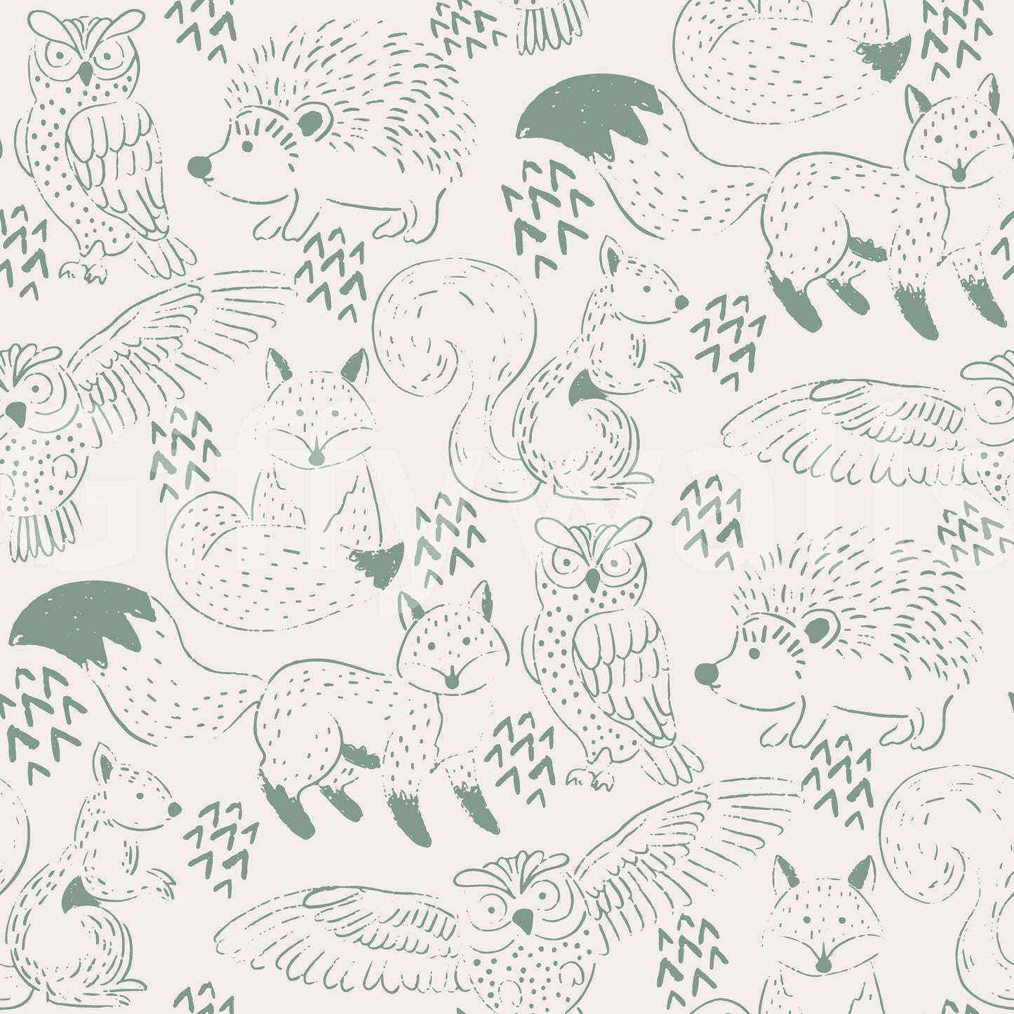 Woodland Animal Neutral Green Wallpaper⁠