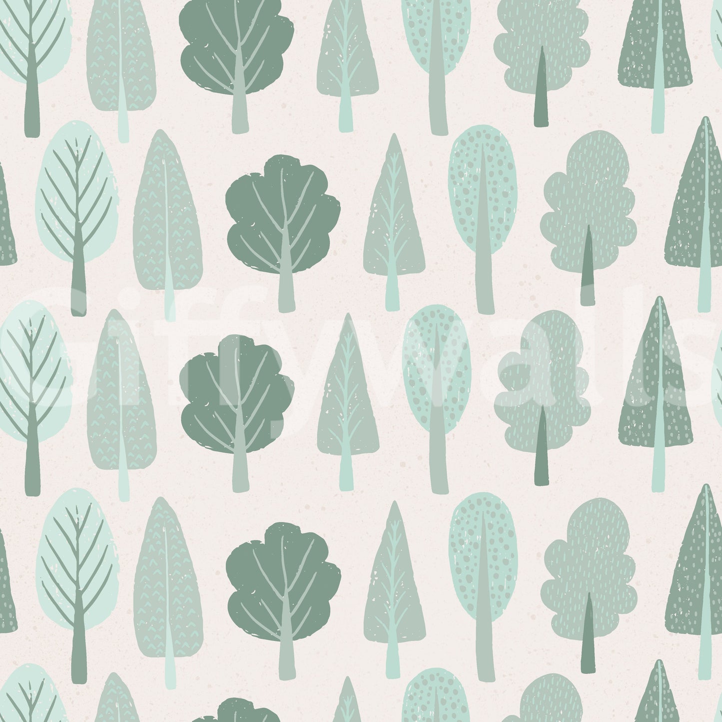 Minimalist Trees in Soft Green Enchanted Woodland Wallpaper⁠