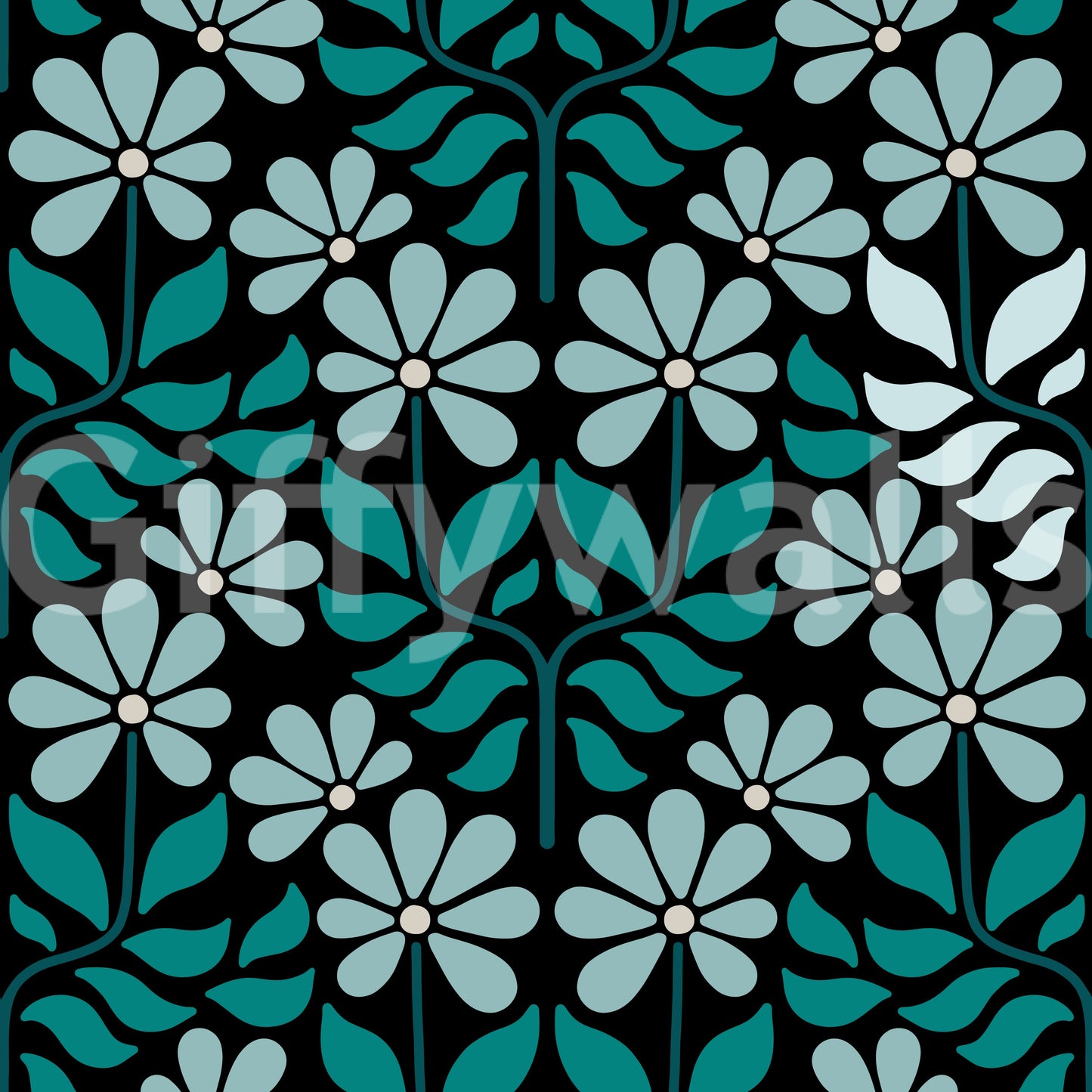 Groovy Flowers Duck Egg Blue Wallpaper⁠