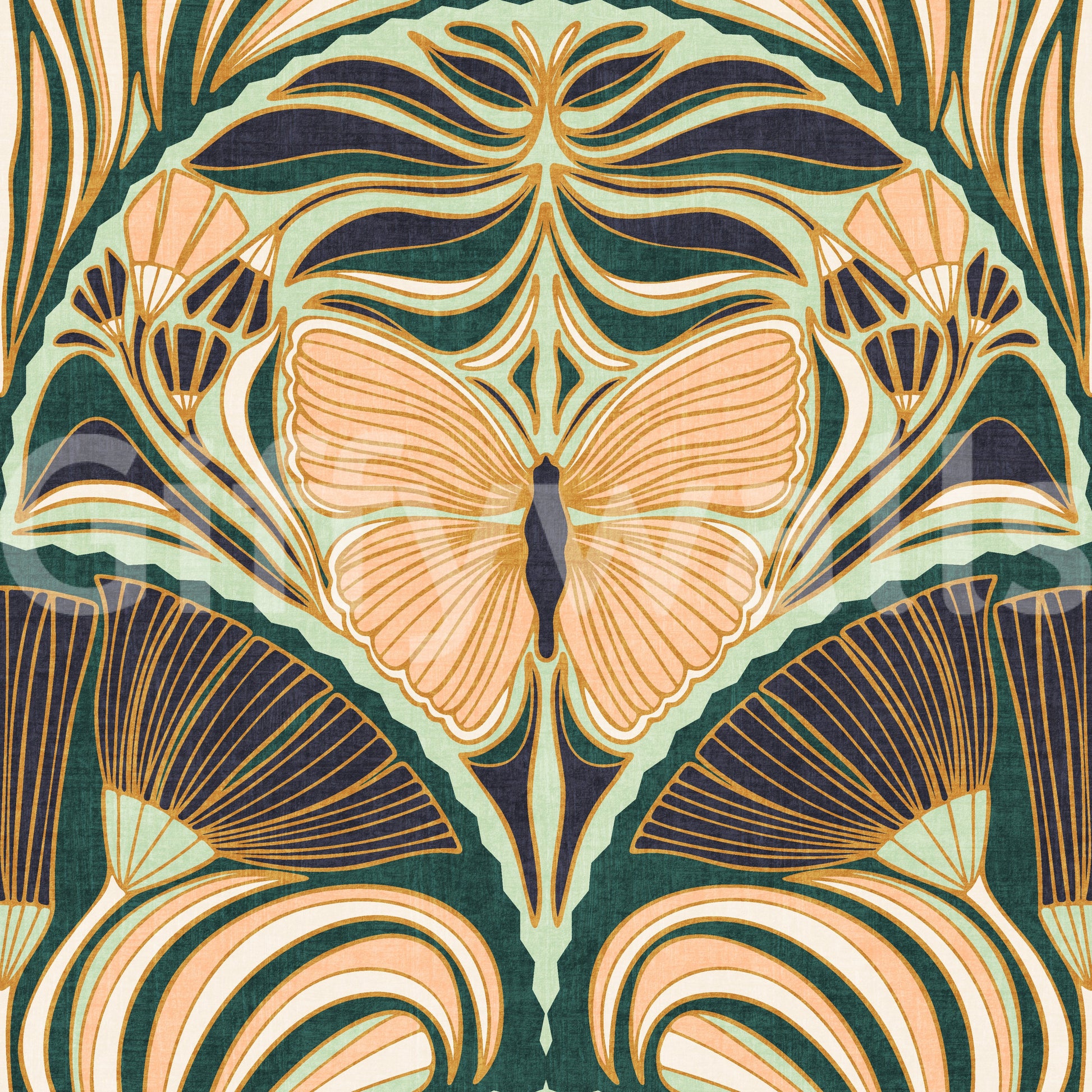 Art Deco wallpaper with intricate butterfly patterns

