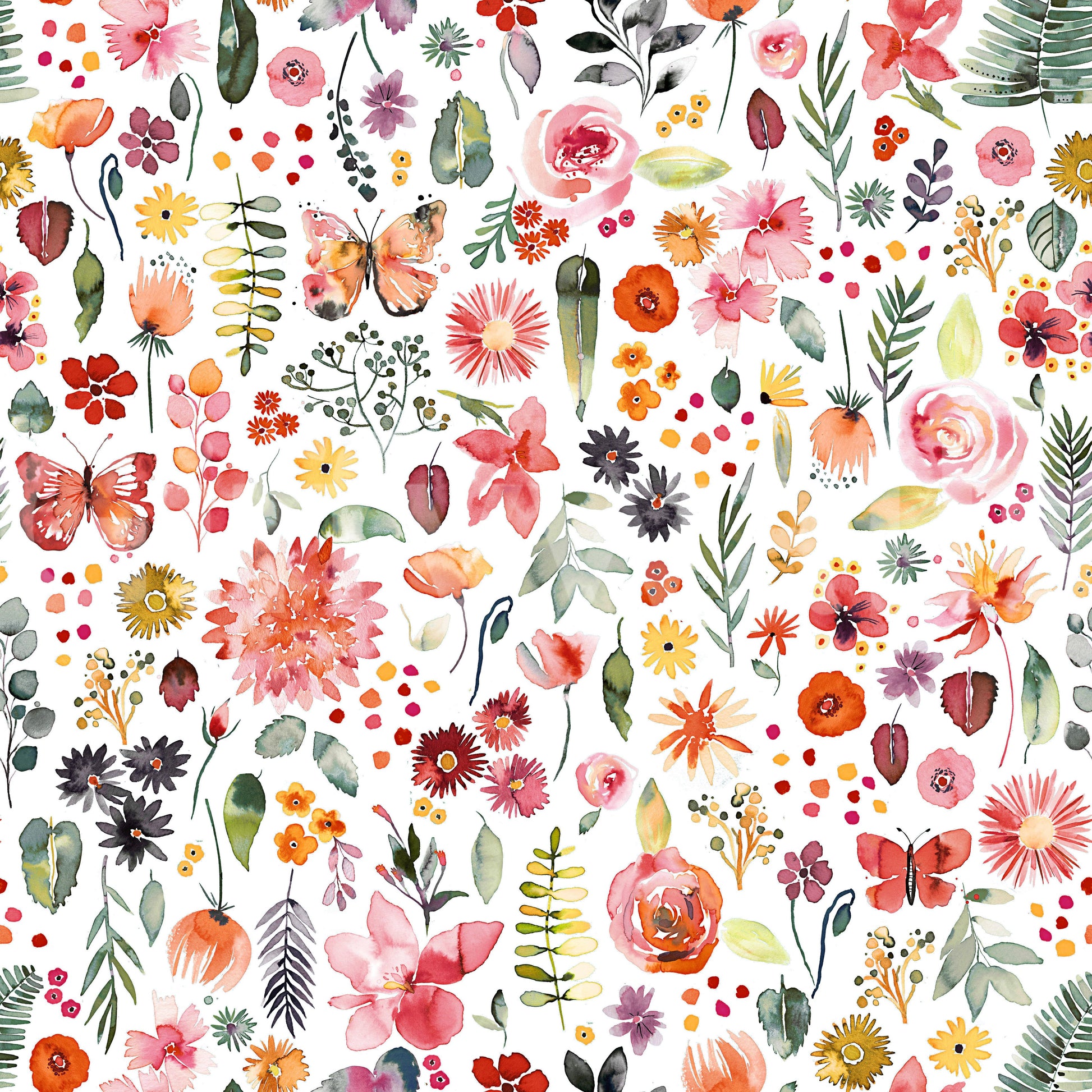 Artistic coral wallpaper with detailed plant elements

