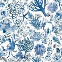 Indigo marine wallpaper with artistic coral sketches

