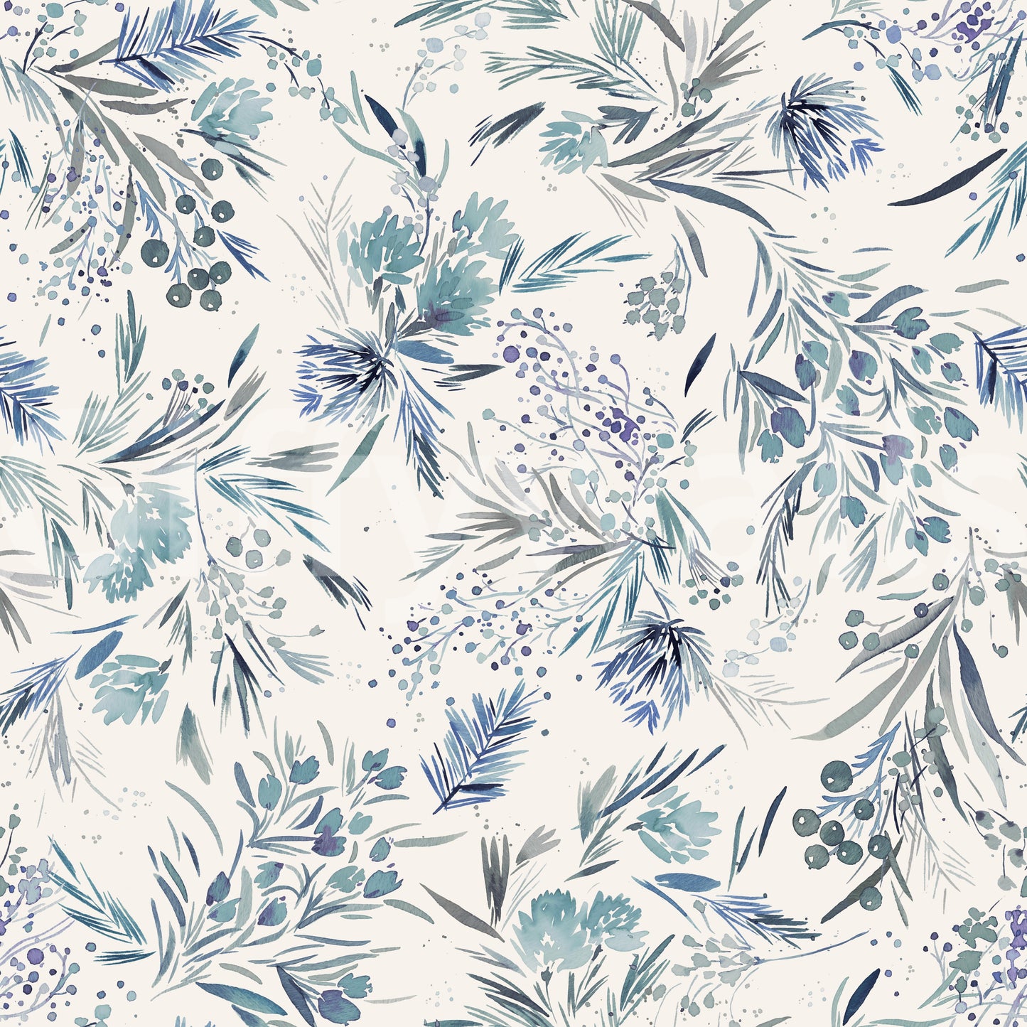 Festive Floral Minimal Plants Blue Wallpaper⁠