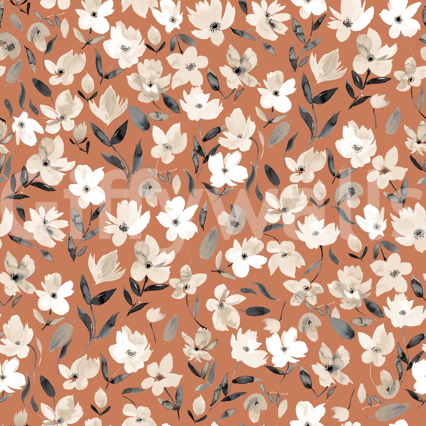 Fresh Flowers Terracotta Rustic  Copper Wallpaper⁠