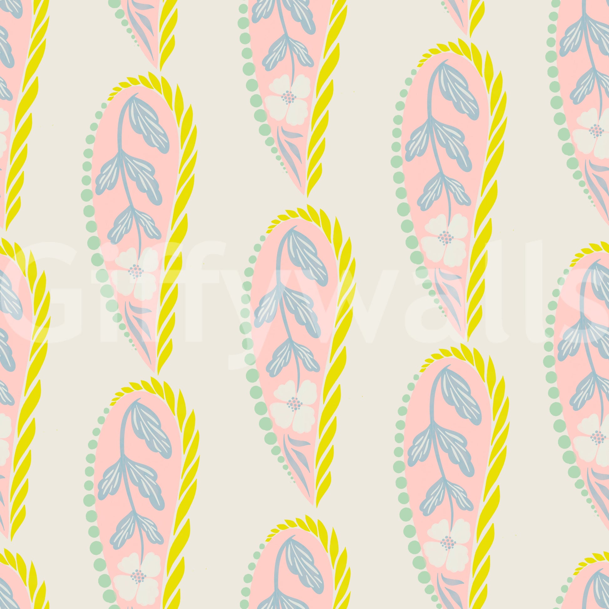 Paisley wall mural with smooth pastel finish

