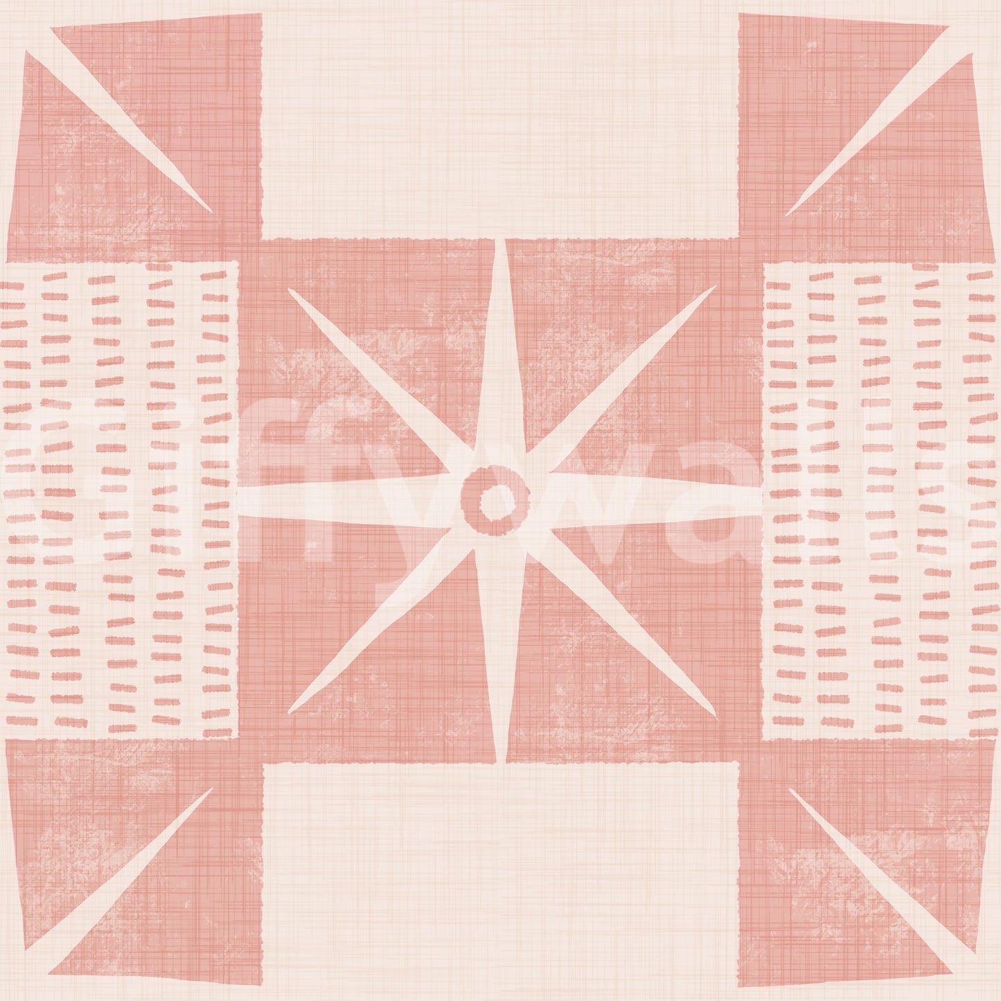 Retro Starburst Quilt Block - Minimalist Mid Century Pink Wallpaper⁠