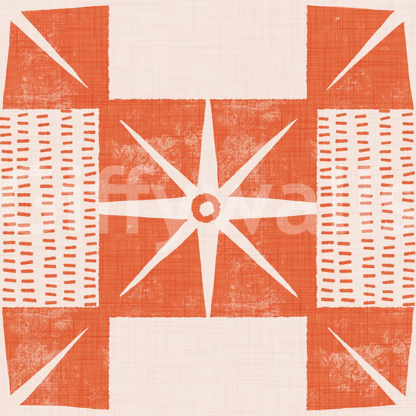 Retro Starburst Quilt Block - Minimalist Mid Century Salmon Orange Wallpaper⁠