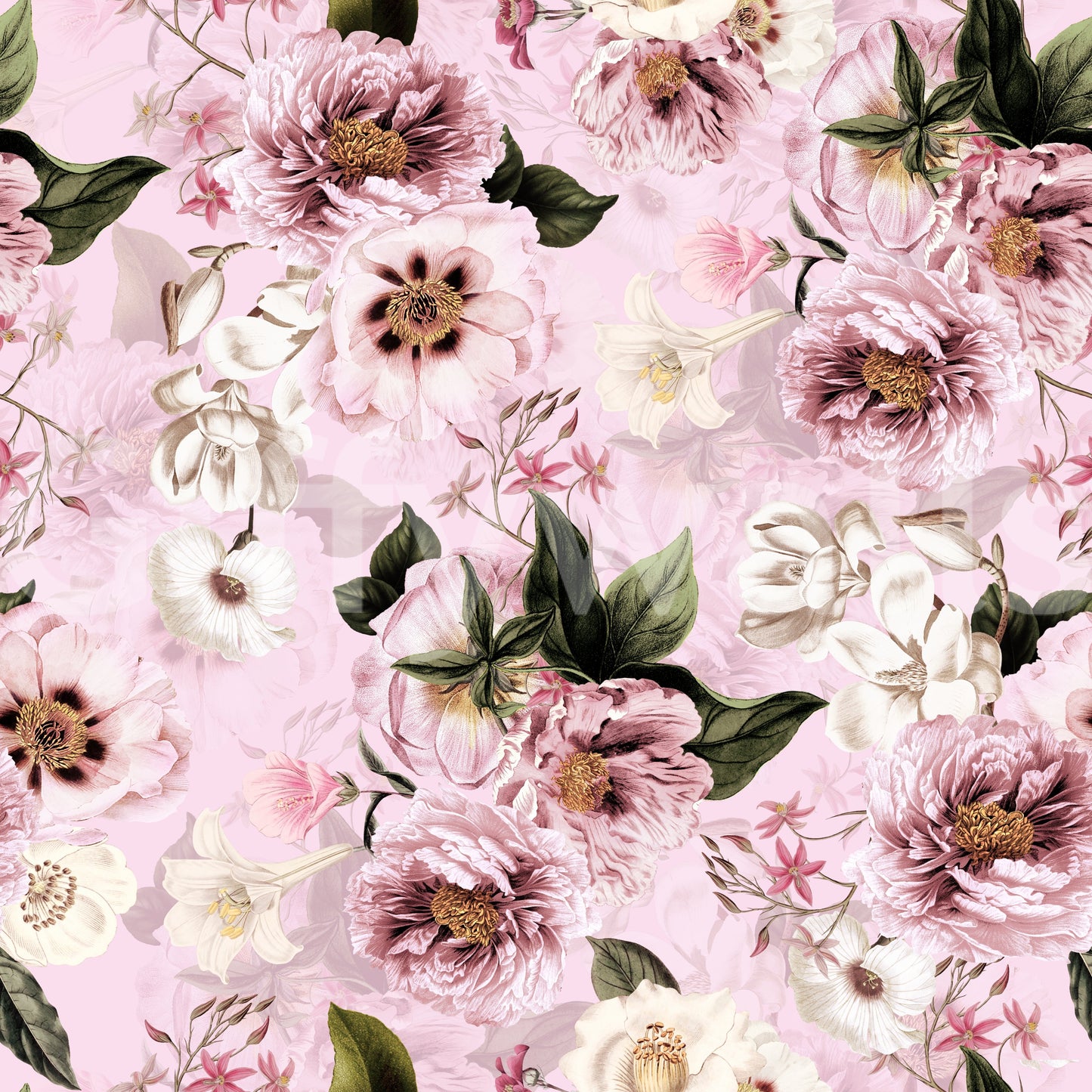 Grandmillennial Dramatic Glamour Heritage Peonies Blush Florals Wallpaper⁠