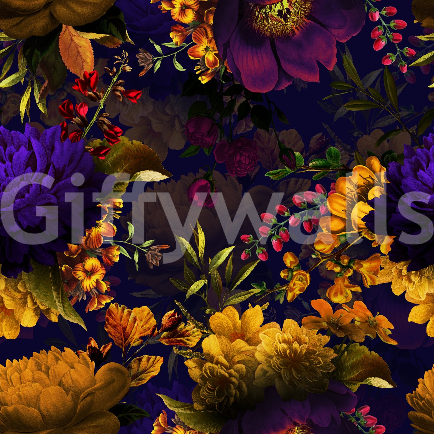 Grandmillennial wallpaper with intricate, dark floral details

