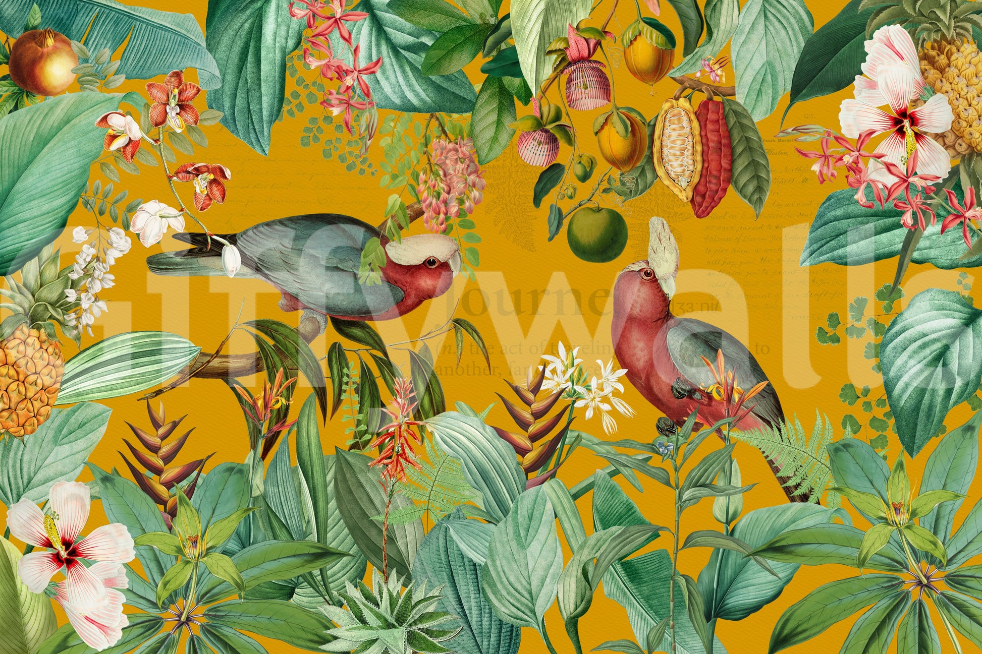 Tropical wallpaper mural with a serene vintage jungle scene


