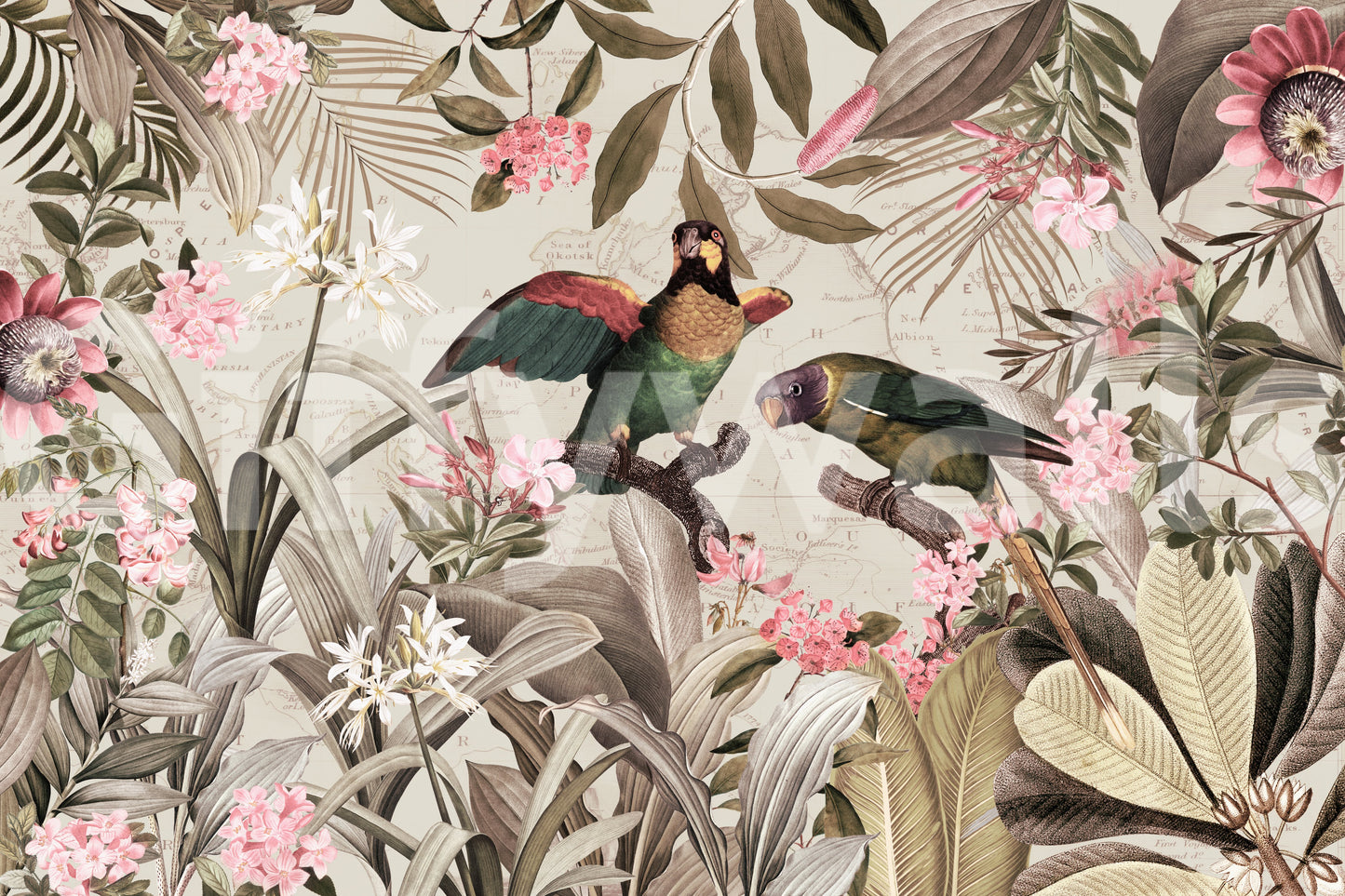 Nature-inspired rainforest mural with vibrant jungle details

