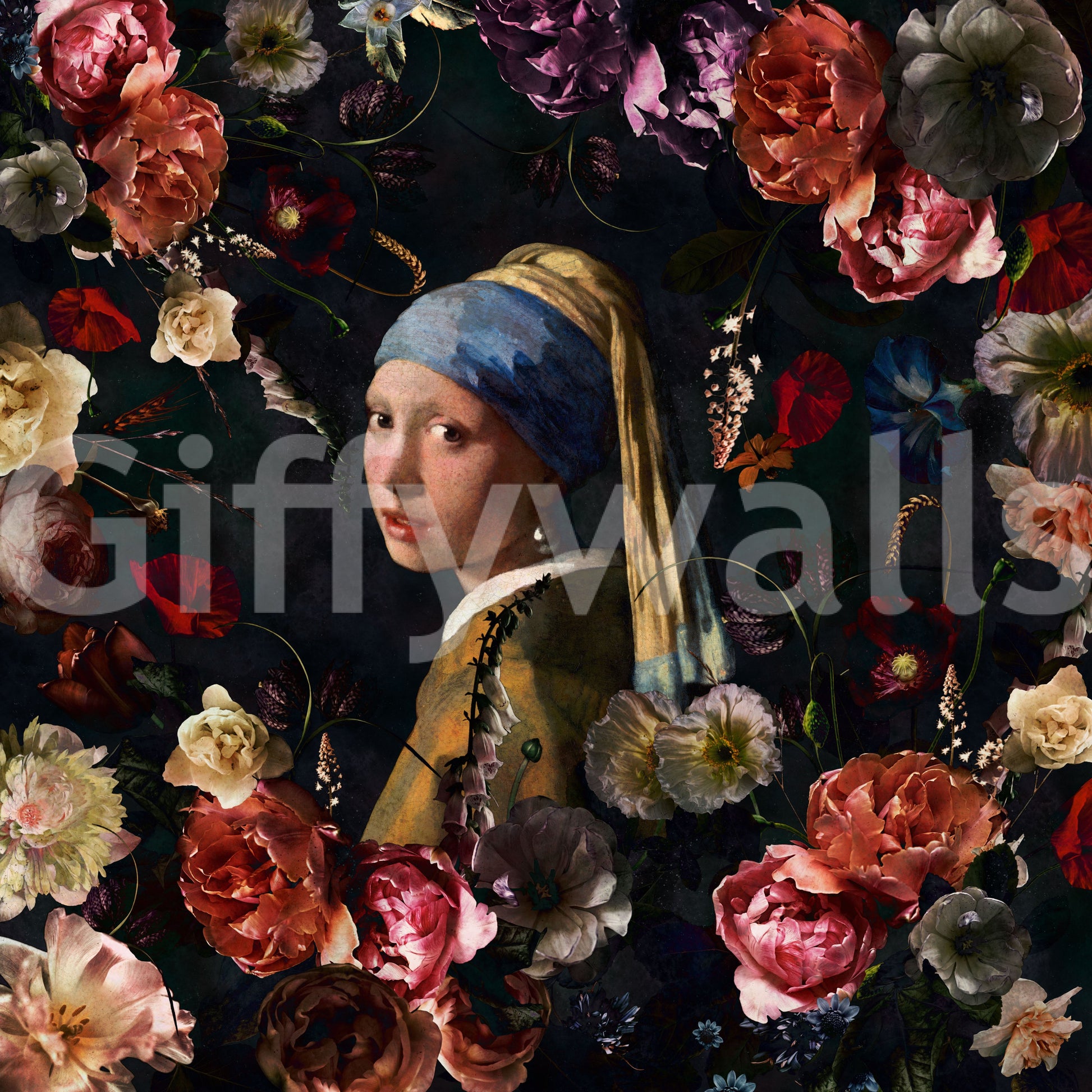 Timeless wallpaper with art and flowers

