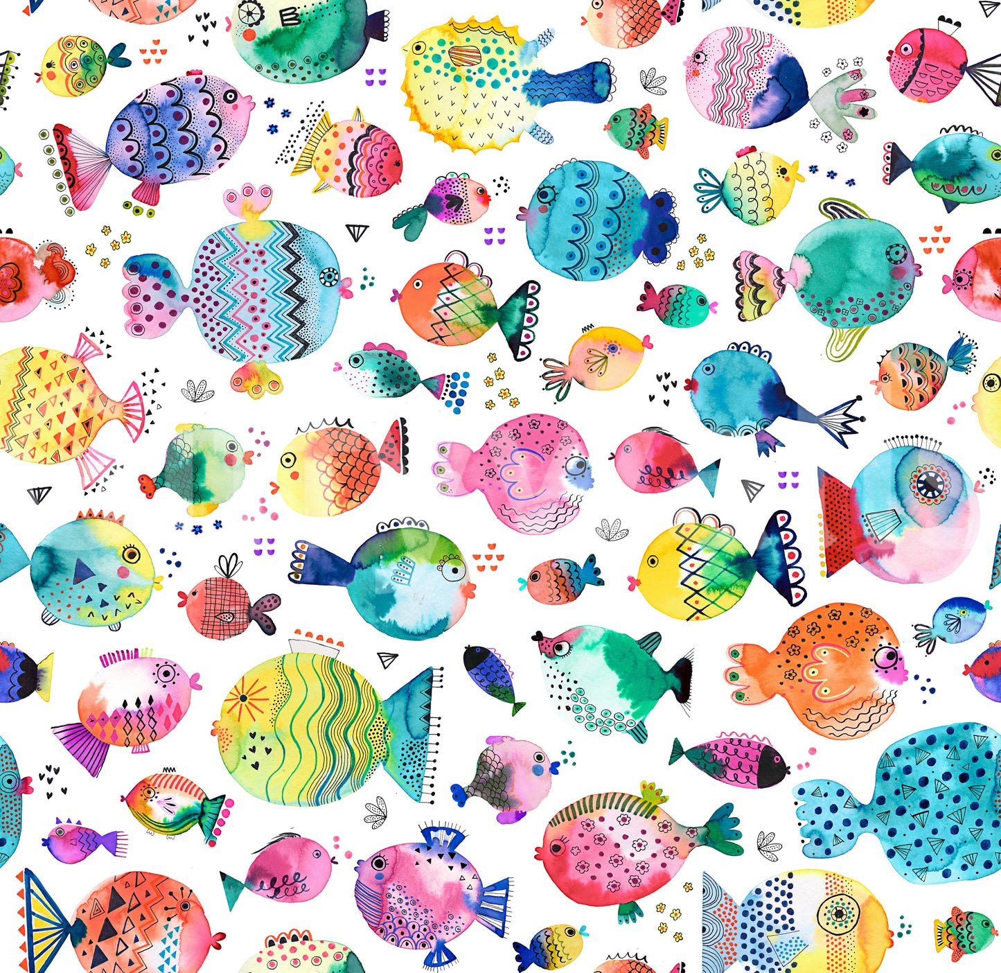 Under-the-sea themed wallpaper with bright and friendly puffer fish.

