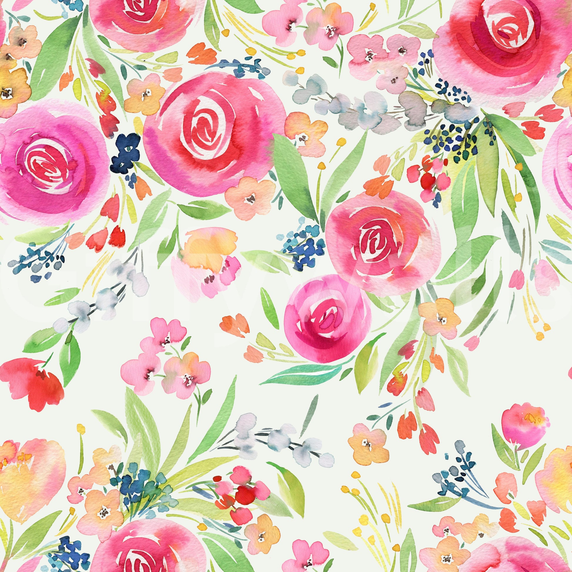 Rose-filled wallpaper with whimsical flowers and natural, flowing patterns.

