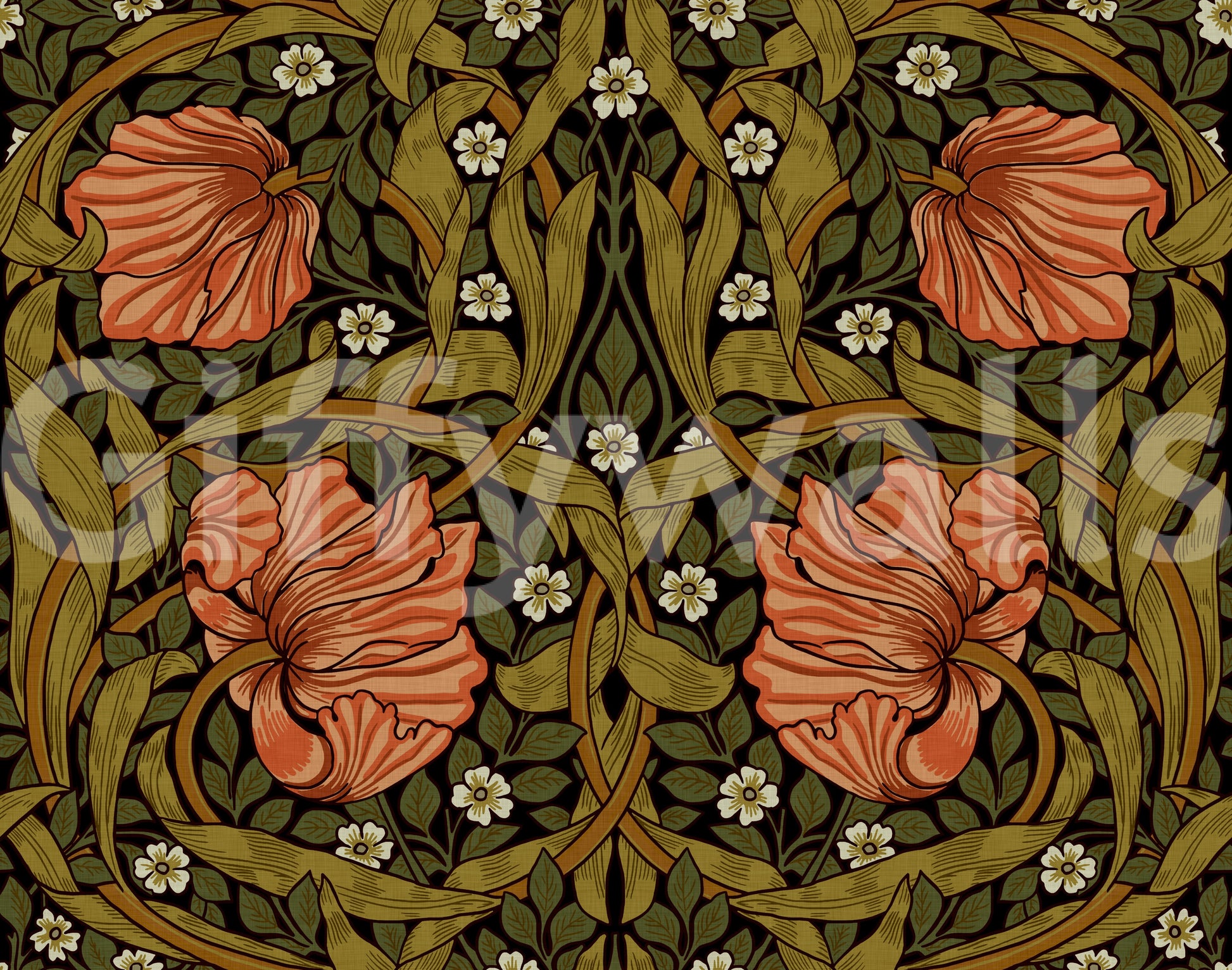 Detailed floral wallpaper with classic British style

