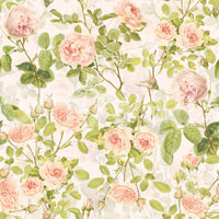 Classic floral wallpaper mural with intricate roses and lush leaves.

