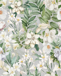 Serene botanical wallpaper with soft blooms and intricate designs.

