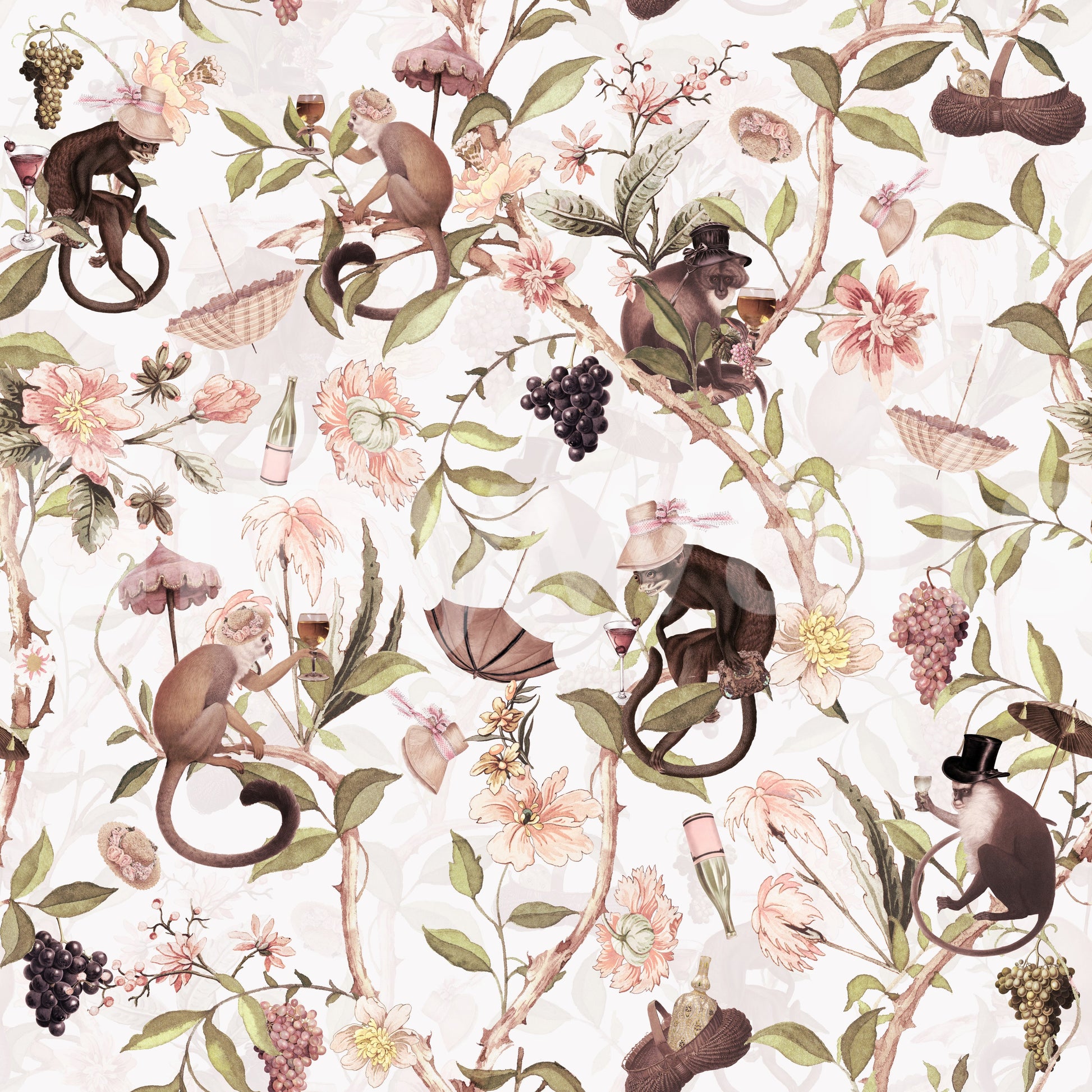 Artistic wallpaper blending traditional chinoiserie and whimsical charm.

