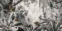 High-contrast black and off-white jungle mural for modern spaces.

