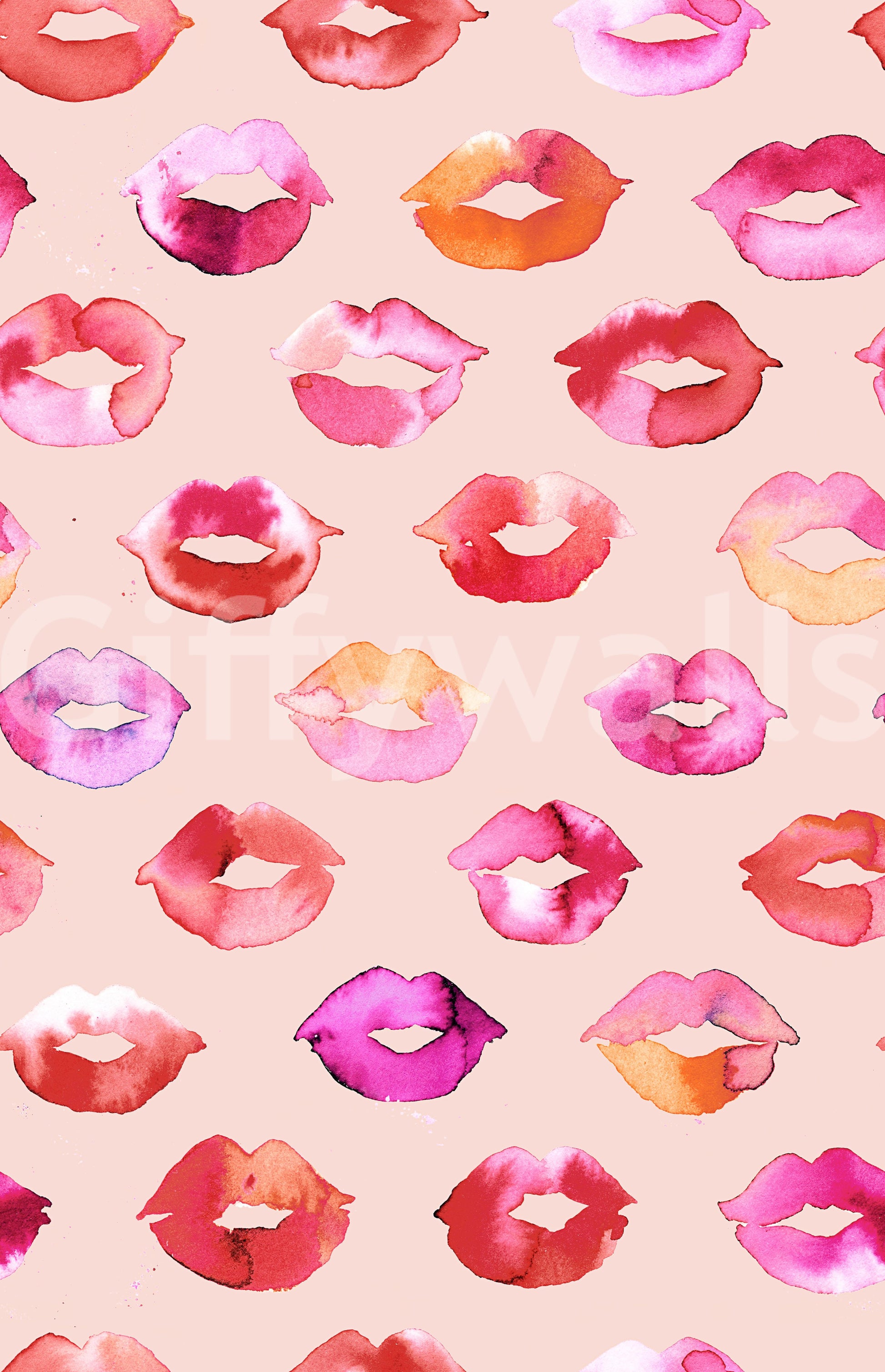 Romantic and playful wall mural featuring lipstick marks.

