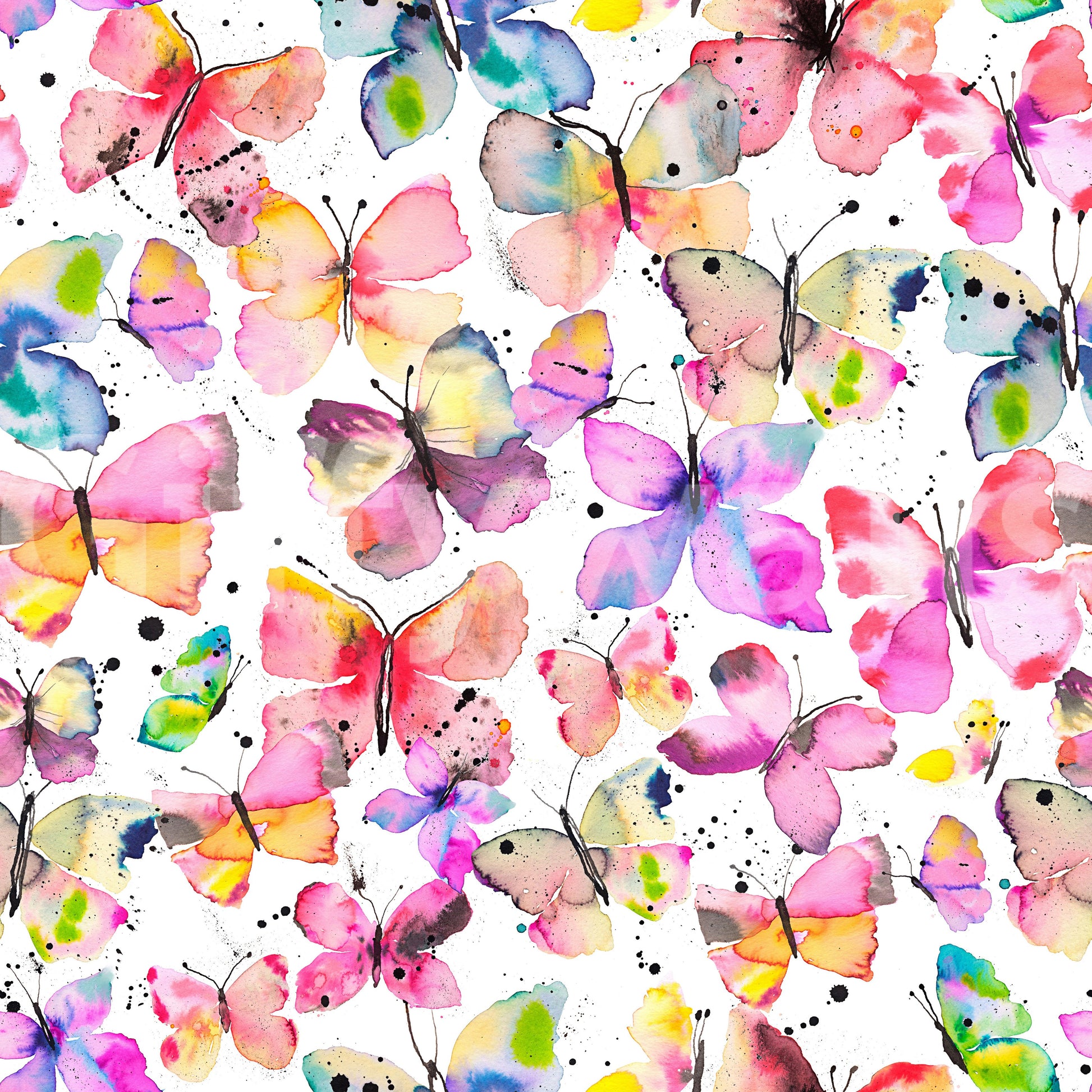 Wallpaper with watercolor butterflies ideal for nurseries and bedrooms.

